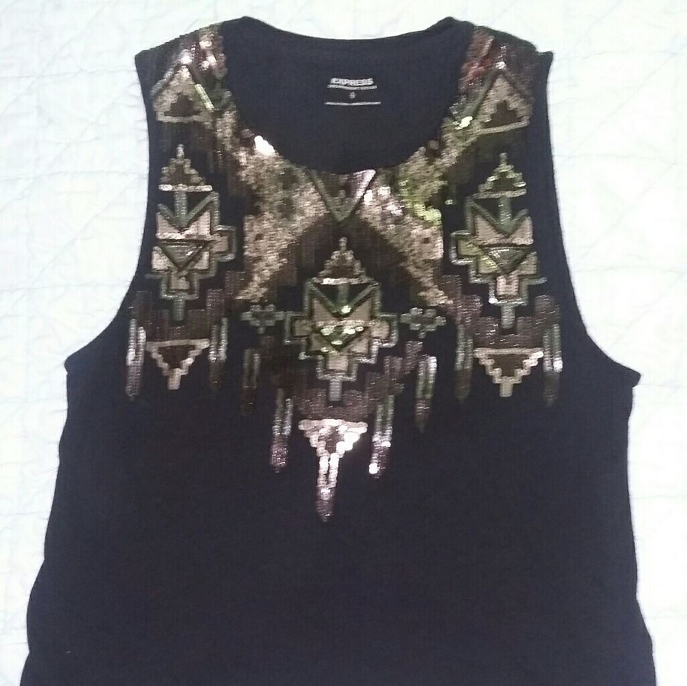 Express black sequin top size Small Petite